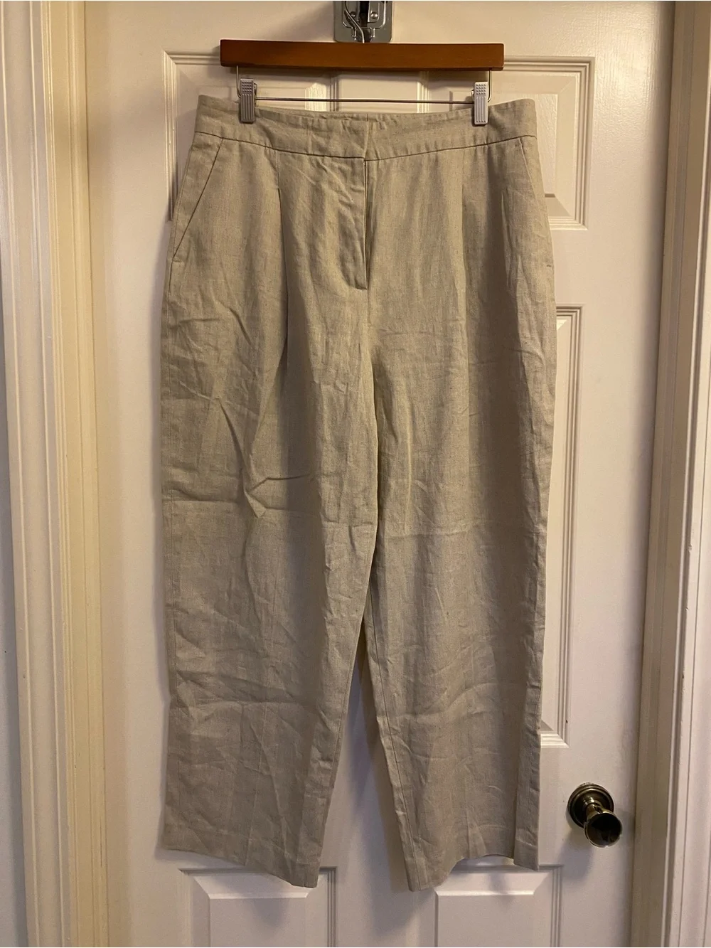 Zara Neutral High-Waist Linen Pleated Wide-Leg Pants - Beige size Large